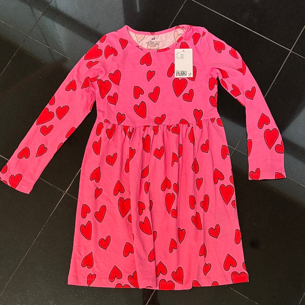 H&M Pink Dress with Red Heart Pattern